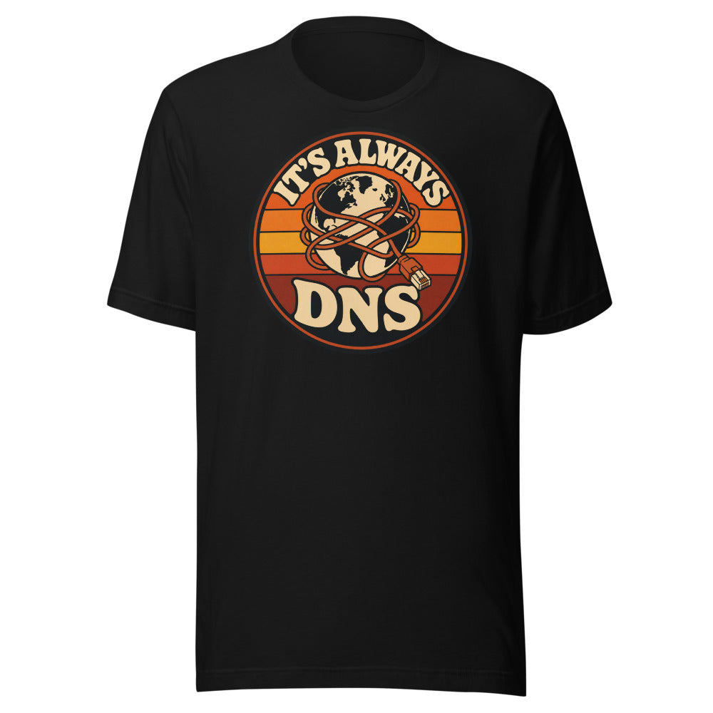 It's Always DNS retro badge tee, front